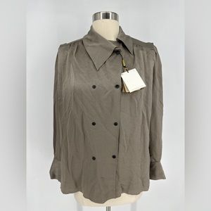 Massimo Dutti Taupe Double-Breasted Blouse